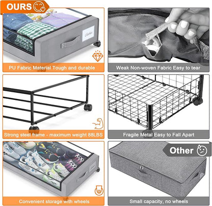 Under Bed Storage with Wheels, 4 Pack Under Bed Storage Containers with - Image 3