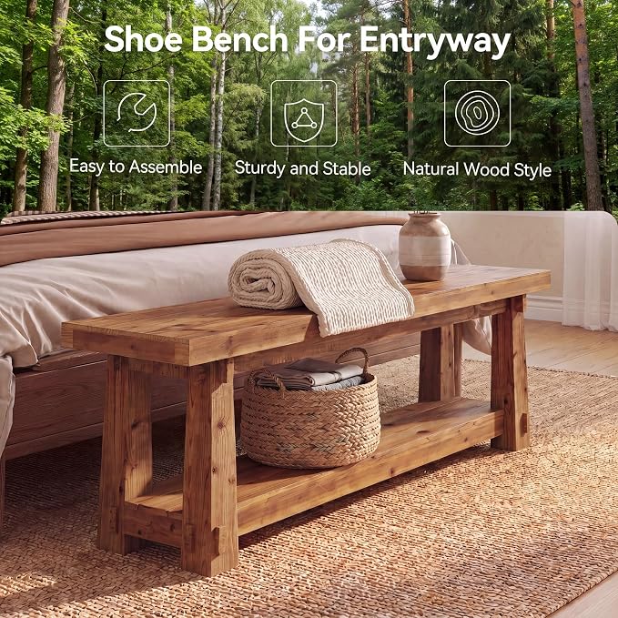 55'' Solid Wood Entryway Bench - Image 8