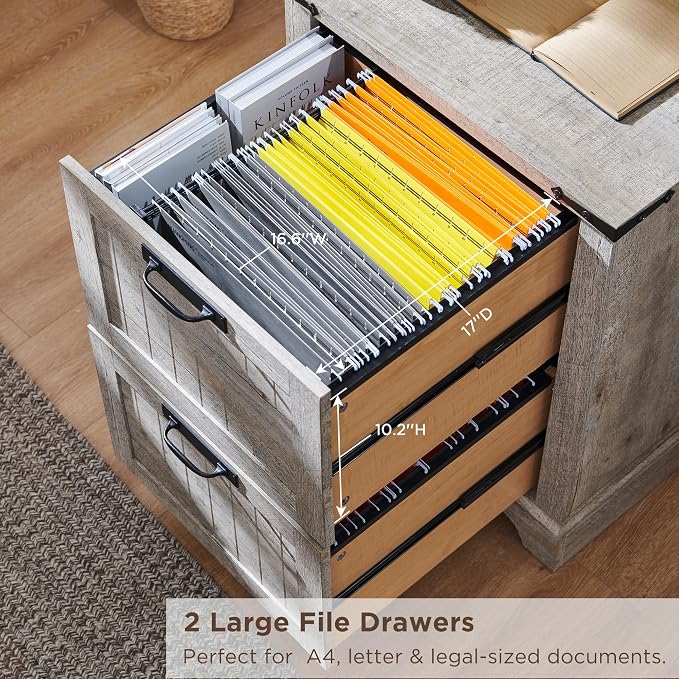 RedLemon Bookcase with 2 File Drawers, 4 Tier Rustic Wood Bookshelf with Cabinet - Image 3