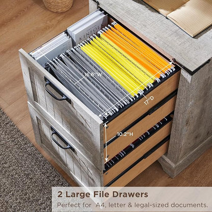RedLemon Bookcase with 2 File Drawers, 4 Tier Rustic Wood Bookshelf with Cabinet - Image 3