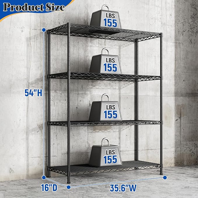 DurayLoly Heavy Duty 4-Tier 620LBS Storage Rack, Adjustable Shelves, 620lbs - Image 3