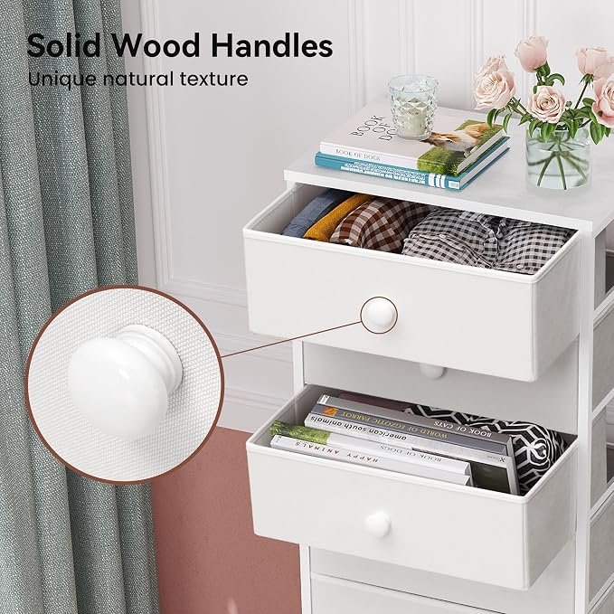 Fabric Dresser for Bedroom, 8 Drawer Tall Vertical Skinny Tower | Wooden Top - Image 6