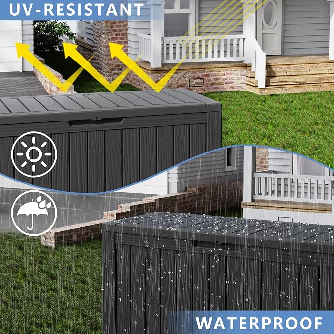 80 Gallon Resin Deck Box, Outdoor Waterproof Storage Containers, Lockable Patio - Image 3