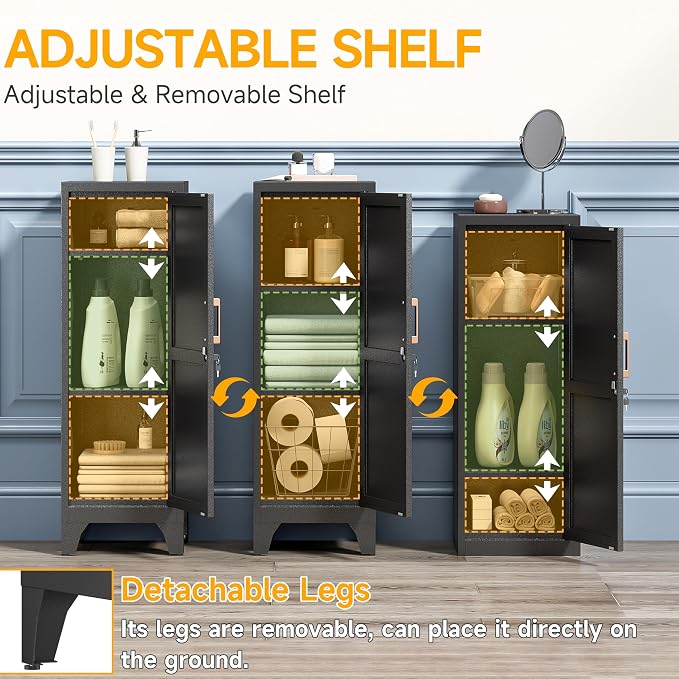 46"H Black Metal Locker with 1 Lockable Door and 2 Adjustable Shelves - Image 5