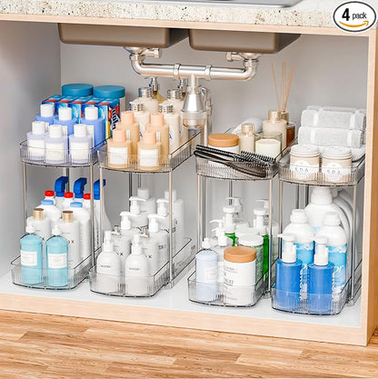 4 Pack Large Pull Out Bathroom Organizers and Storage, 2 Tier 12.8″ Tall by Yieach