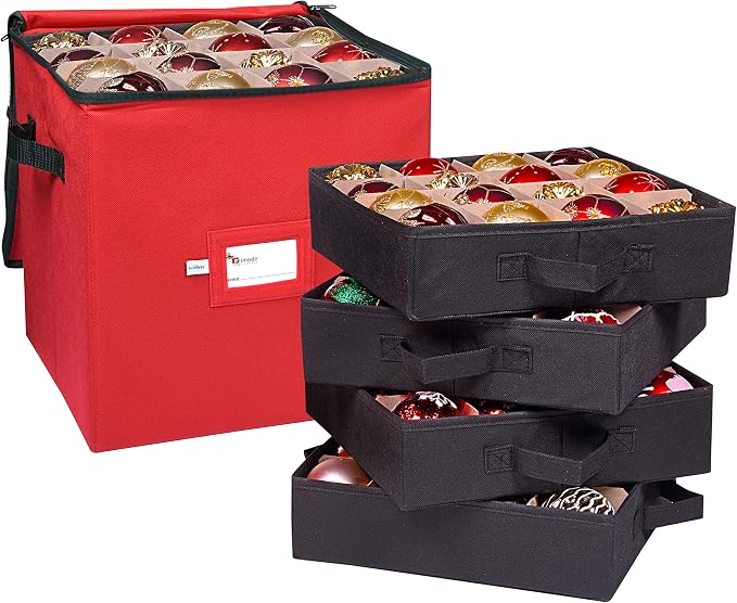 Christmas Ornament Storage Box, 4 Individual Trays Xmas Storage Container by Primode