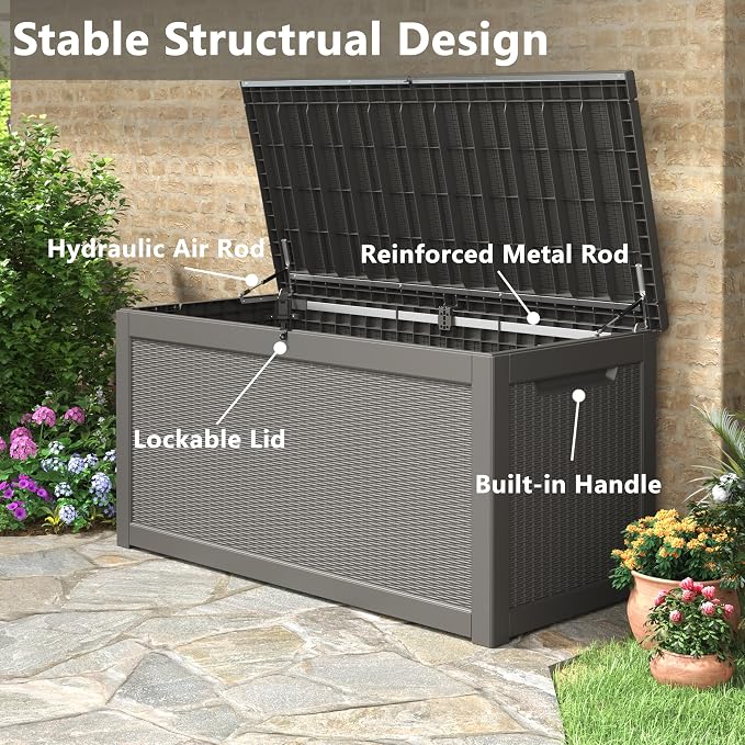 260 Gallon Large Resin deck box Waterproof, Outdoor Storage Bench, Patio - Image 6
