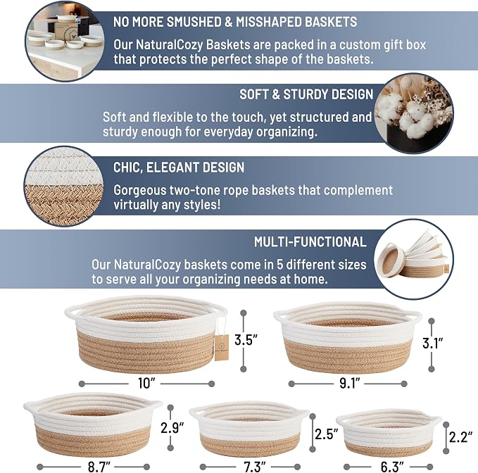 5-Piece Round Woven Cotton Rope Storage Baskets - Image 2