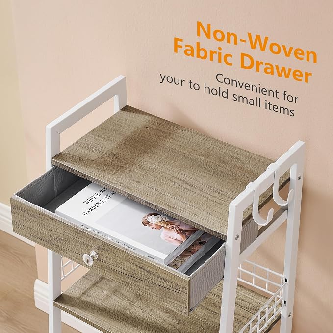 3-Tier Ladder Shelf with Drawer, Bathroom Floor Storage Shelf, Freestanding - Image 7