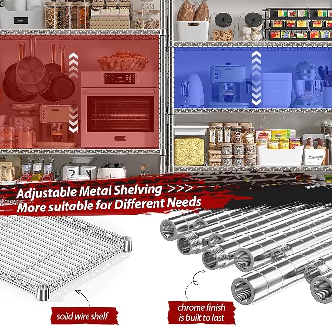REIBII 1500LBS Storage Shelves 61.7''W Wire Shelving Unit 5 Tier Metal Shelving - Image 8
