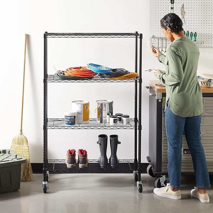 Amazon Basics 4-Shelf Adjustable, Heavy Duty Storage Shelving Unit on 3'' Wheel - Image 7