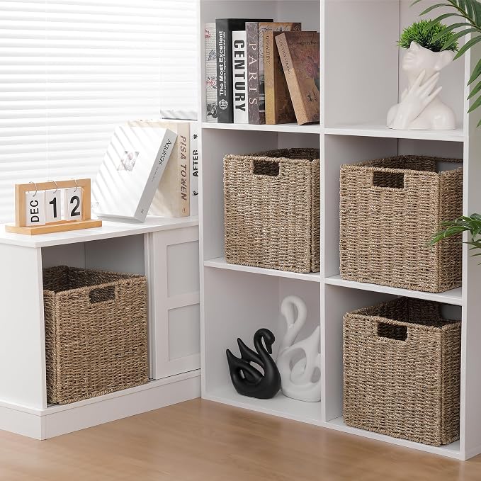 10.5 x 10.5in Seagrass Storage Baskets Set of 4, Cube Foldable Woven Storage - Image 6