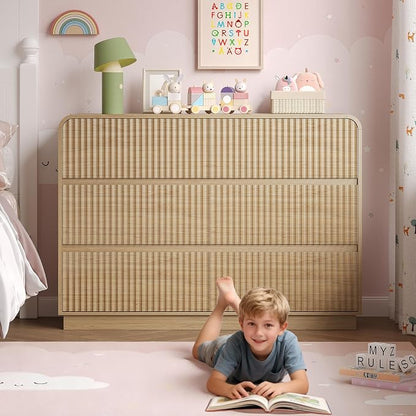 Dresser for Bedroom with 6 Drawers, Fluted Chest of Drawers with Round Curved - Image 7