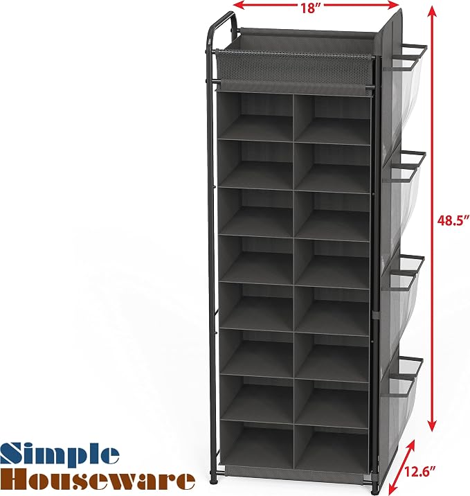 Simple Houseware 16 Cube Shoe Stand Tower Rack 8 Tier, Dark Gray | Top Shelf - Image 3