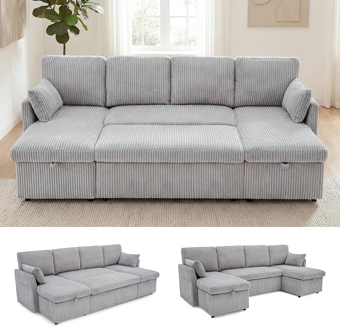 Huatean Home Oversized Sleeper Sofa Couch, 100 inch 2 in 1 Pullout Couch Bed by huateanhome