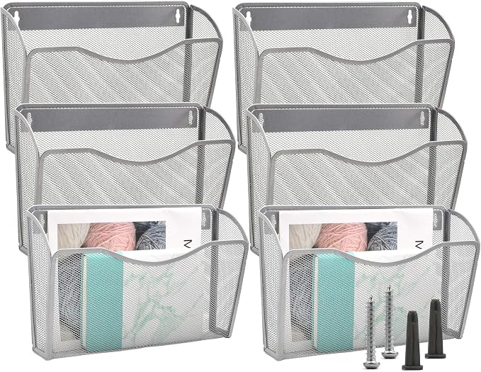 EASEPRES 6 Single Pocket Mesh Hanging File Organizer, Vertical Wall Mounted by EASEPRES