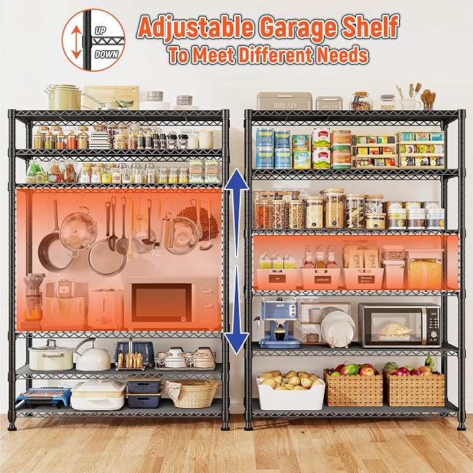 REIBII 75" H Metal Shelving 6 Tier Storage Shelf Adjustable Kitchen Shelf Wire - Image 6
