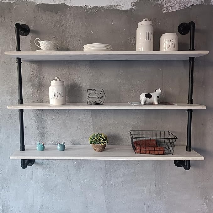 HDDFER Floating Bookshel Industrial Pipe Shelving Pipe Shelves Rustic White - Image 5