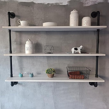 HDDFER Floating Bookshel Industrial Pipe Shelving Pipe Shelves Rustic White - Image 5