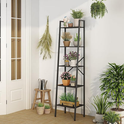 Hoctieon 5-Tier Industrial Ladder Bookshelf, Narrow Ladder Shelf, Tall Standing - Image 4