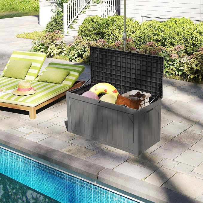 100 Gallon Outdoor Storage Box Waterproof, Resin Deck Box Storage Bin - Image 5