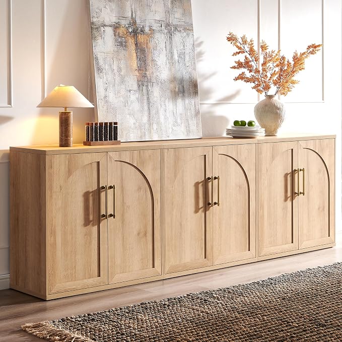 ACCOHOHO Arched Door Sideboard Buffet Cabinet Set of 3, Natural Oak | Modular by ACCOHOHO