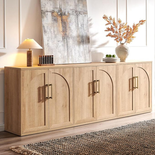 ACCOHOHO Arched Door Sideboard Buffet Cabinet Set of 3, Natural Oak | Modular by ACCOHOHO