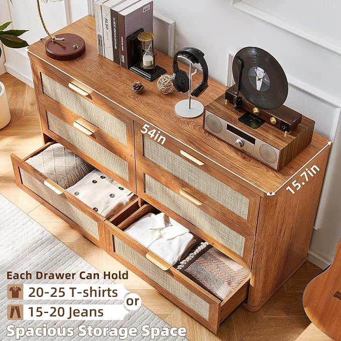 LEYAOYAO Rattan 6 Drawer Dresser - Image 5