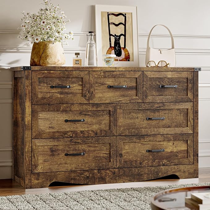 7-Drawer Dresser for Bedroom, Modern Wooden Chest of Drawers by BORNOON