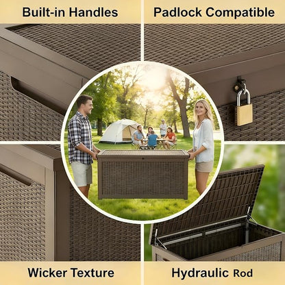 328 Gallon Waterproof Outdoor Storage Box, Heavy Duty Resin Deck Box Lockable - Image 4