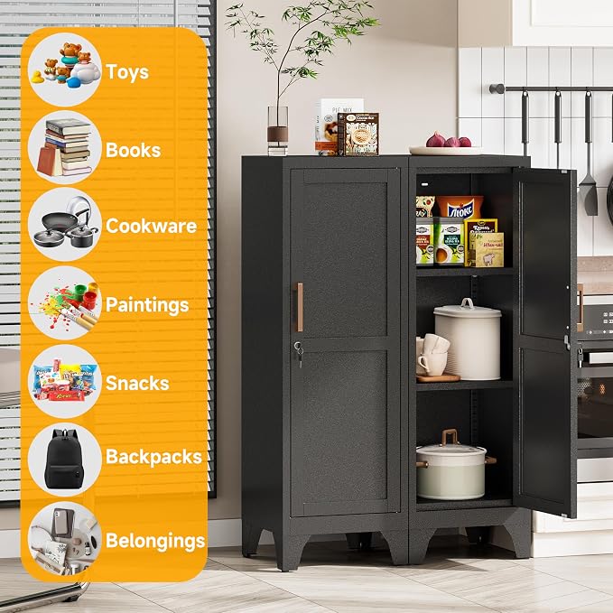 46"H Black Metal Locker Set of 2, Small Locking Cabinet - Image 6