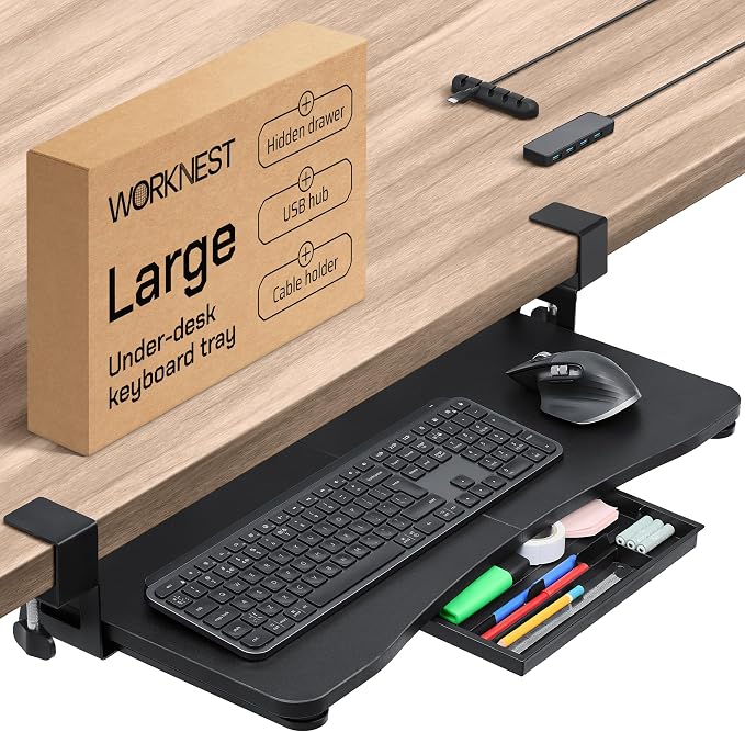 Keyboard Tray | Under Desk Keyboard Tray Slide Out w/Adjustable C-Clamps by Unknown