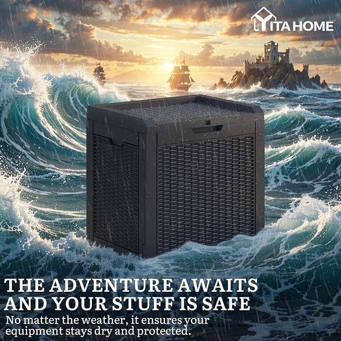 YITAHOME 35 Gallon Outdoor Deck Box, Lockable Waterproof Storage Box, Resin - Image 4