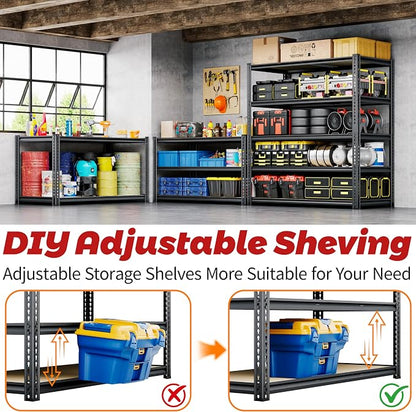 72"H Storage Shelves heavy duty, 2200LBS Garage Shelving, 5 Tier Metal Shelving - Image 6