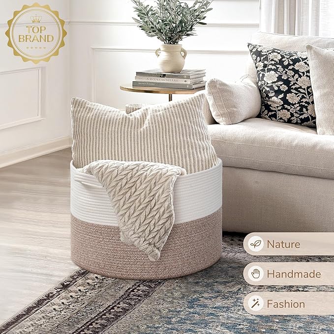 INDRESSME Large Blanket Basket, Laundry Toy Storage Baskets, Decorative Woven - Image 7