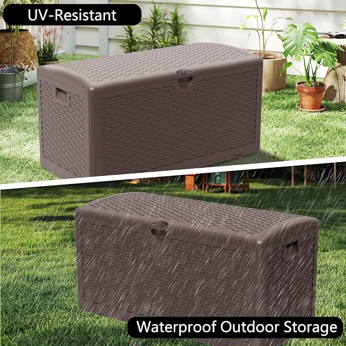 90 Gallon Pro Outdoor Storage Box Waterproof Lockable Resin Deck Box Large - Image 5