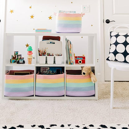 OrganiHaus Set of 3 Pastel Rainbow Woven Storage Baskets - Image 5