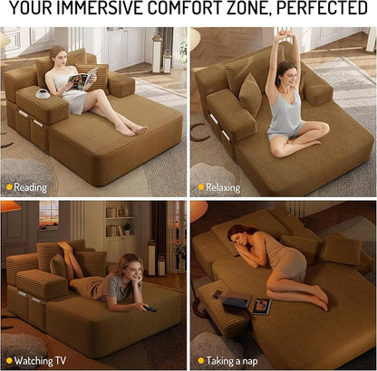 2-in-1 Convertible Chaise Lounge Indoor, 60.2" Corduroy Upholstered Chaise - Image 6