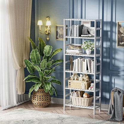 HITNET Bookshelf, 6-Tier Tall Bookcase Freestanding Bamboo Book Shelf Bathroom - Image 2