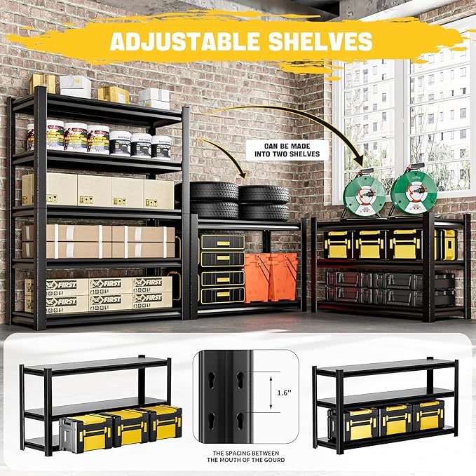 Heavy Duty Garage Shelving Unit, 5 Tier Adjustable Shelving Units - Image 4