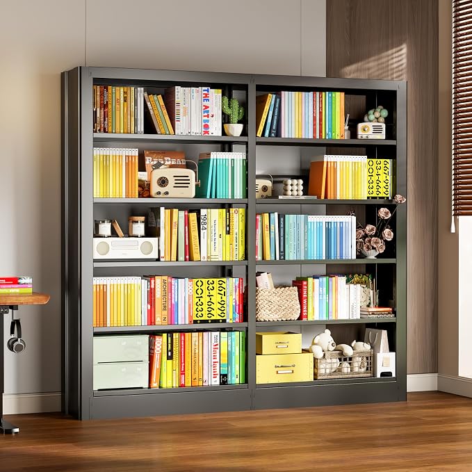 5-Tier Bookcase with Adjustable Storage Shelves, Metal Bookshelf with Book - Image 9
