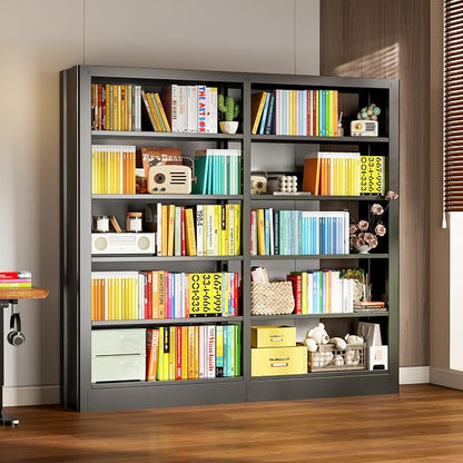 5-Tier Bookcase with Adjustable Storage Shelves, Metal Bookshelf with Book by Jazipic