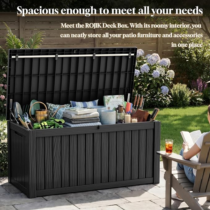 ROJIK 150 Gallon Outdoor Storage Box Waterproof, Weatherproof Deck Boxes - Image 4