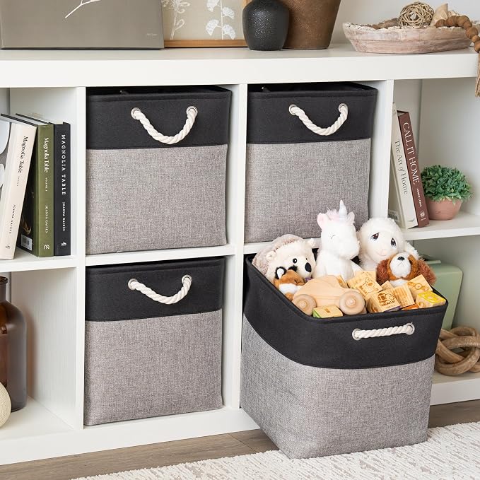 OrganiHaus 13x13 Cube Storage Bins 4 Pack, Foldable Cube Storage Organizer w/ - Image 3