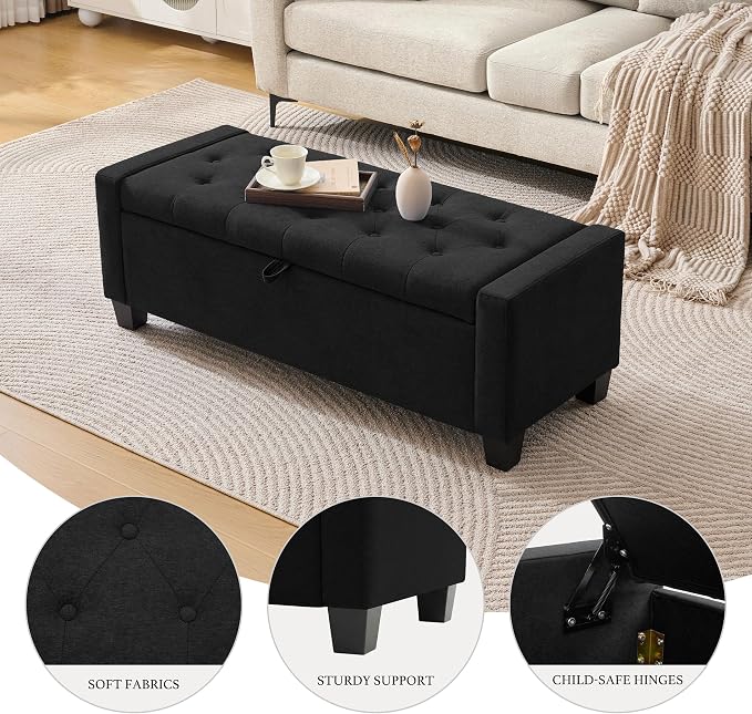 Huatean Home 43" Ottoman with Storage, Upholstered Entryway Bench with Seating - Image 3