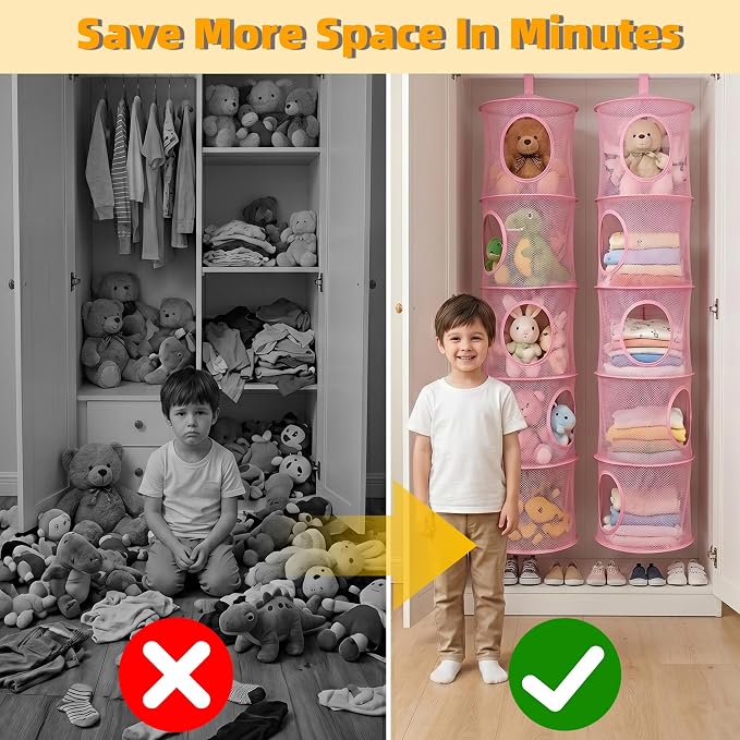 2Pcs Hanging Stuffed Animal Storage Hammock Net 5 Tiers, Holds Plushies - Image 6