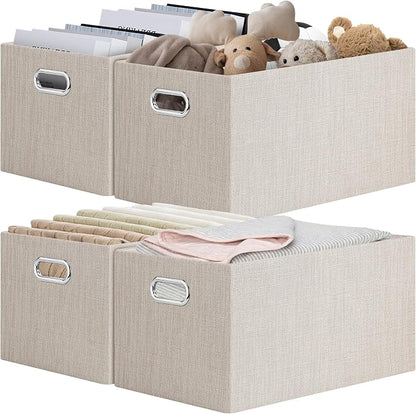 Posprica Closet Storage Bins, 4 Pack Closet Shelf Organizers, Linen Fabric by Posprica