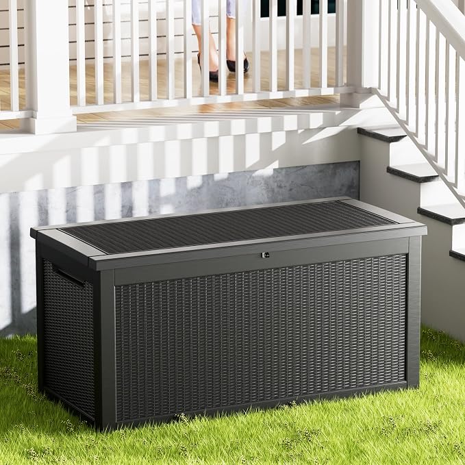 320 Gallon Outdoor Storage Box Waterproof Lockable Resin Deck Box Large - Image 8