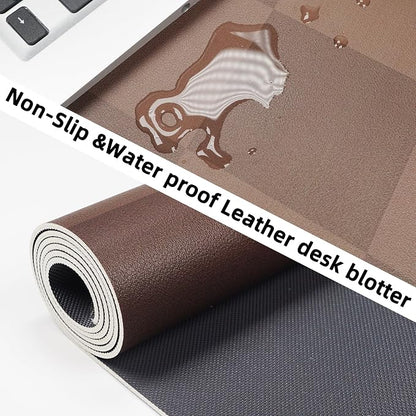 Non-Slip Checkered Desk Mat, Waterproof PU Leather Protector, Large Blotter - Image 3