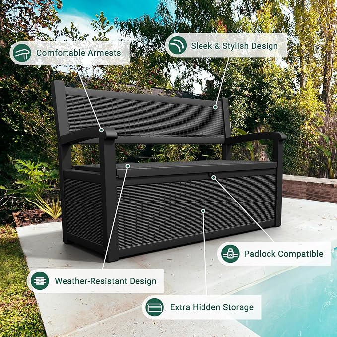 80 Gallon Outdoor Storage Box, Resin Patio Furniture - Image 3